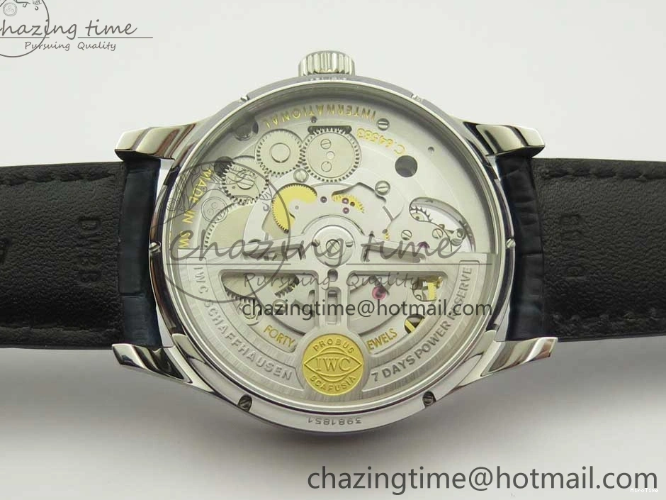 MIROTIME 0207 Portuguese Tourbillon IW5046 SS ZF Best Edition White Dial Blue Markers on Blue Leather Strap Fashionable 7149